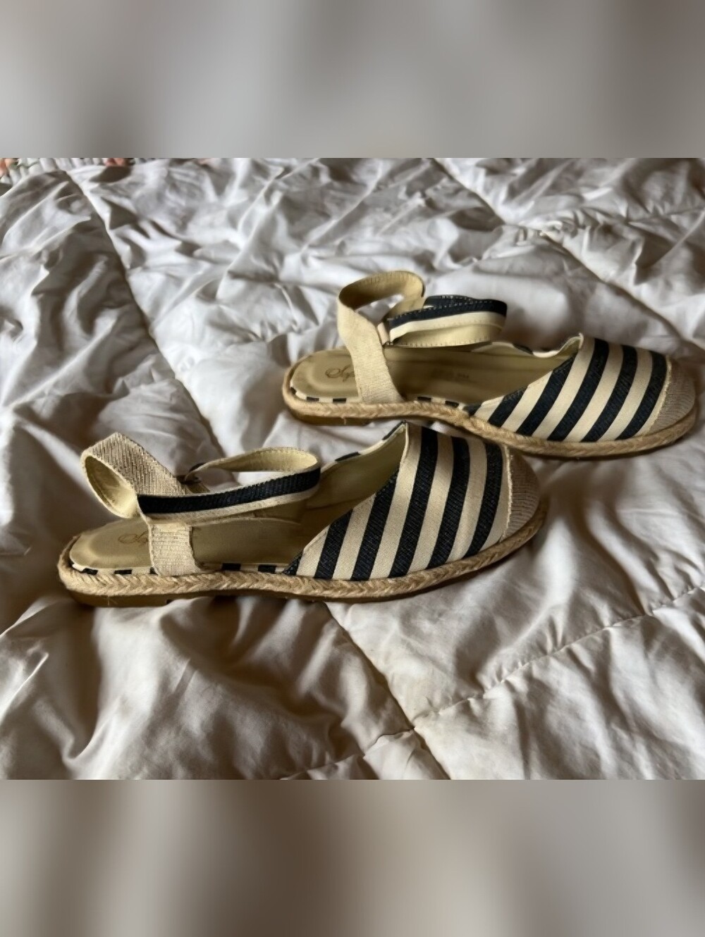 Striped Espadrille Sandals - Navy and White
